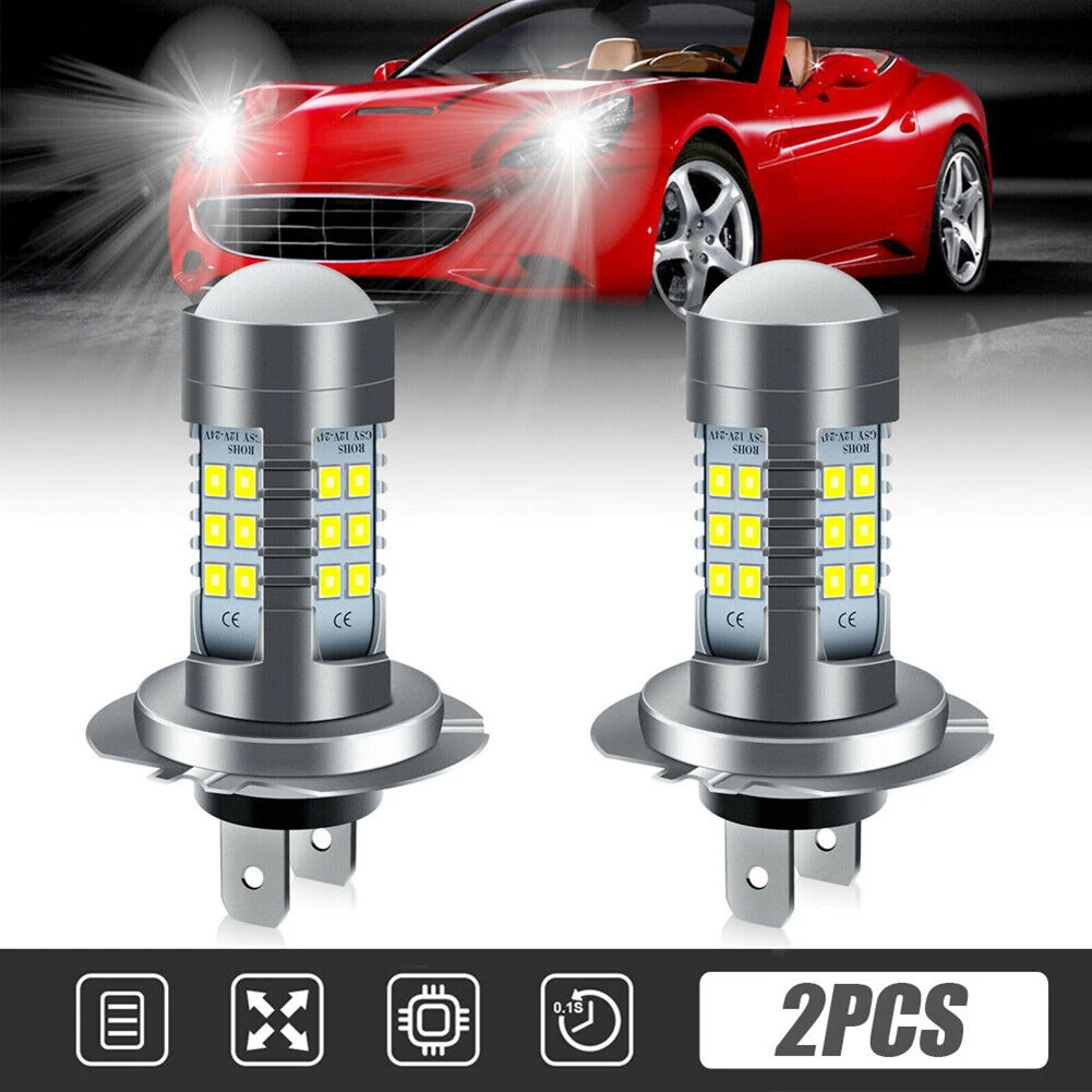 2pcs H7 LED Car Headlight Bulb Kit High/Low Beam Super Bright 6000K White Accessories Waterproof, Fast Thermal Diffusion