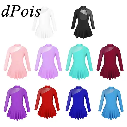 Vestido de Ballet para niños, leotardo de gimnasia rítmica para adolescentes y niñas, manga larga, empalme de tul, vestido de patinaje sobre hielo, Ropa de baile para chico