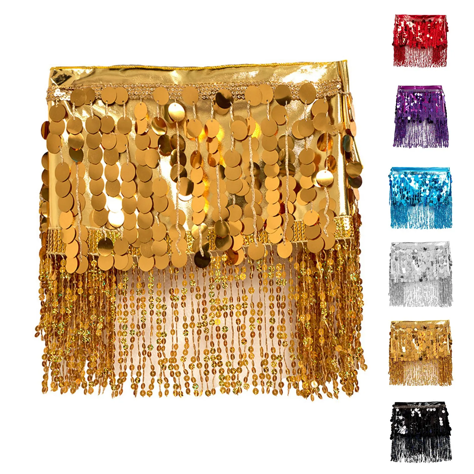 Ladies' Belly Dance Waist Scarf Glittering Skirt Dance Waist Chain Sequin Tassel Performance Hip Scarf Belly Dance Costume