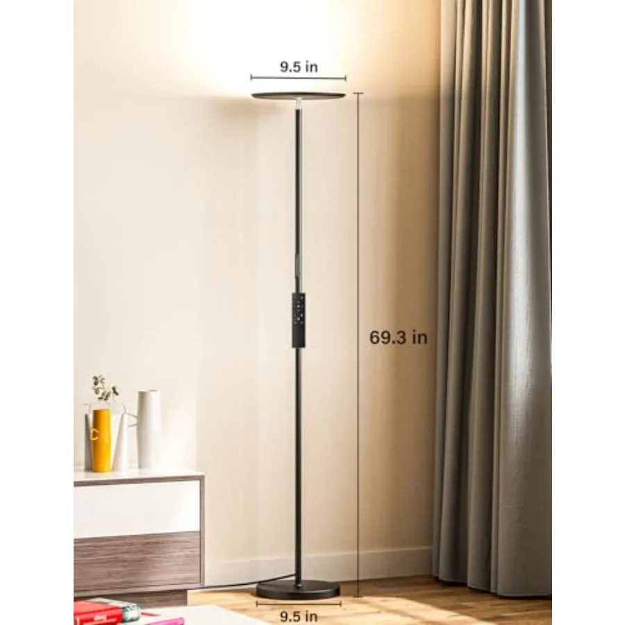 Modern LED Floor Lamp - Remote and Touch Control, 40W/2400LM Sky Torchiere Standing Lamp, Fully Dimmable, 3 Color Temperatures,