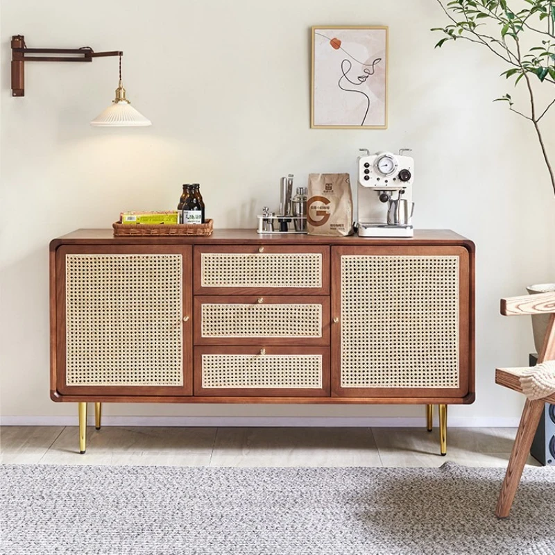 

Solid wood rattan dining side cabinet Japanese style living room storage kitchen furniture storage bucket log wind edge