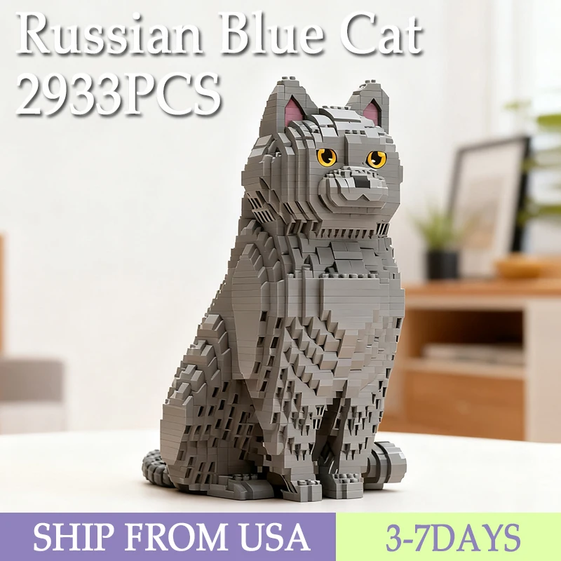 

2933PCS Russian Blue Cat Mirco Building Blocks Set Pets Ornaments Bricks Model Toys For Kids Girls Adult Birthday Holiday Gifts