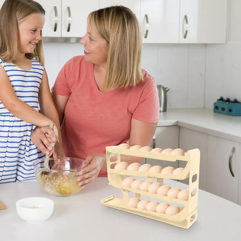 Egg Dispenser For Refrigerator 4-Tier Large Capacity Egg Keeper For Refrigerator Reusable Storage Container For Home Kitchen