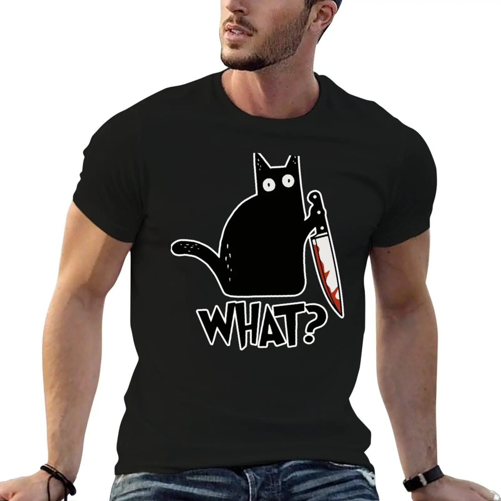 Camiseta con estampado de Chat Noir meurtrier con cuchillo, camisetas para hombre, camisetas informales de algodón, camiseta de alta calidad