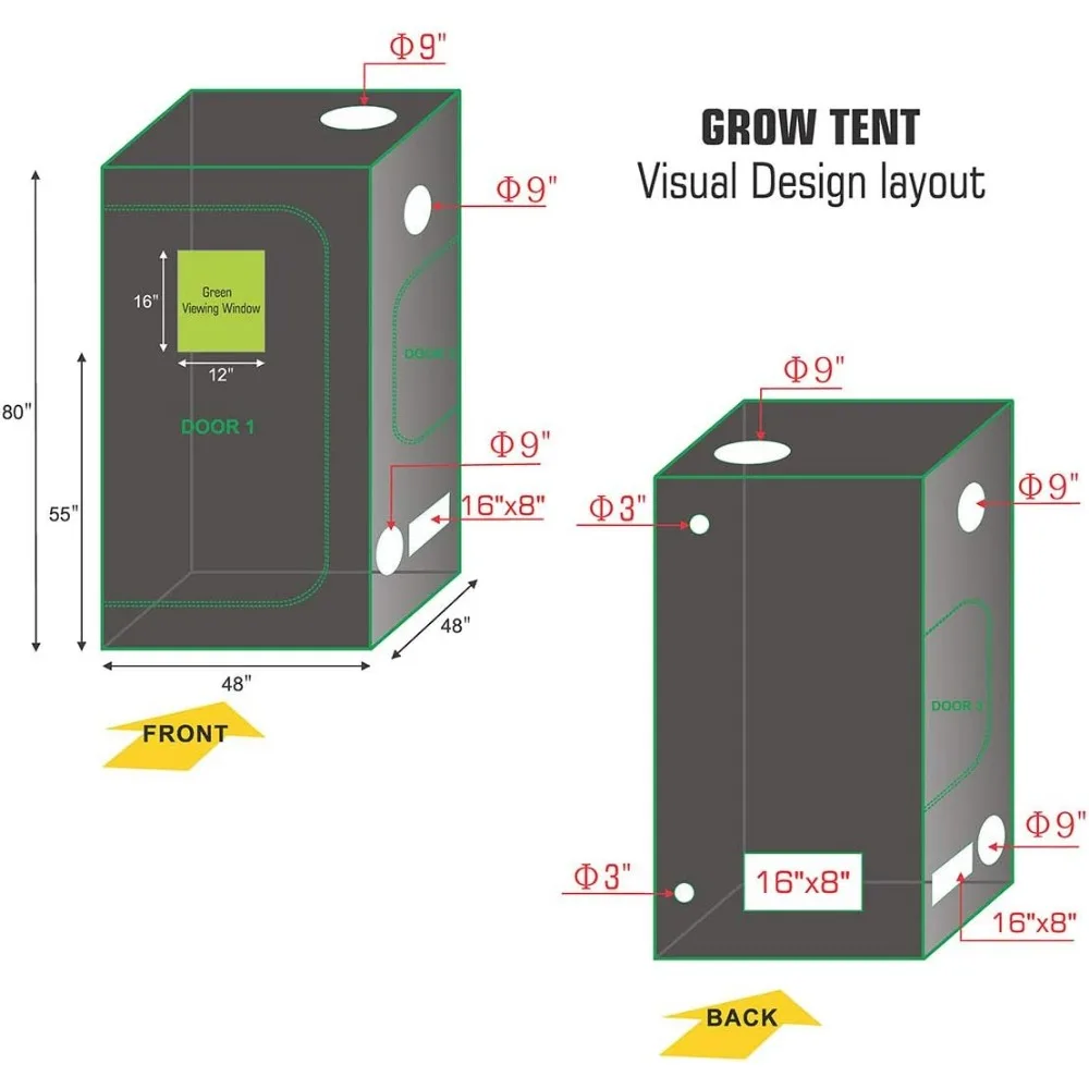 48''X48''X78'' Hydro High Reflective Indoor Grow Tent Room w/Observation Window and Metal Corner