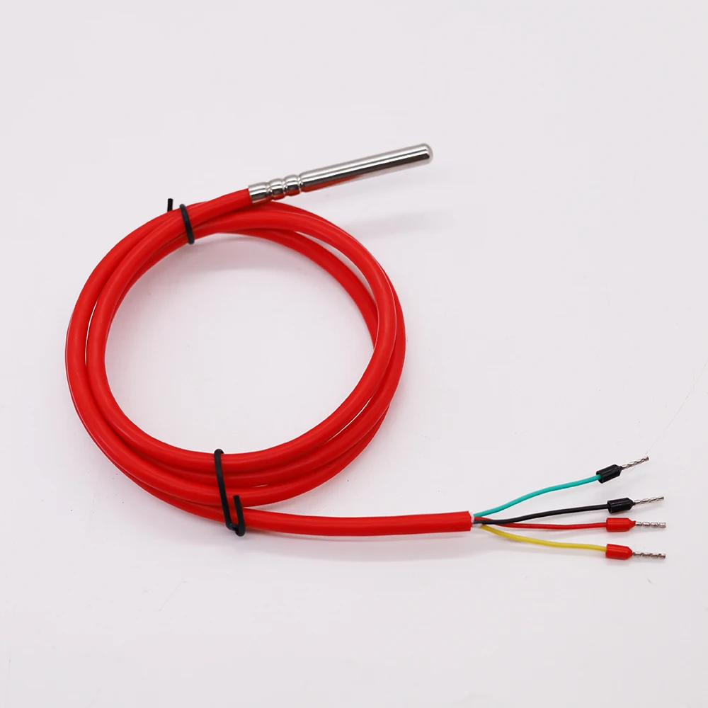 -60~200\'C high temperature 4 wire type PT100 thermal sensor 6*50mm probe A class thermal resistance with silicone cable