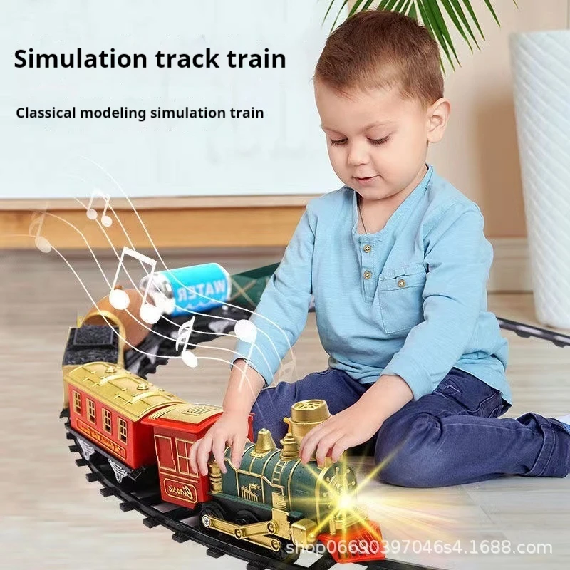 Modèle de train à vapeur rétro pour enfants, simulation de wagon électrique, rail à grande vitesse, ensemble de jouets pour garçons, cadeaux de Noël