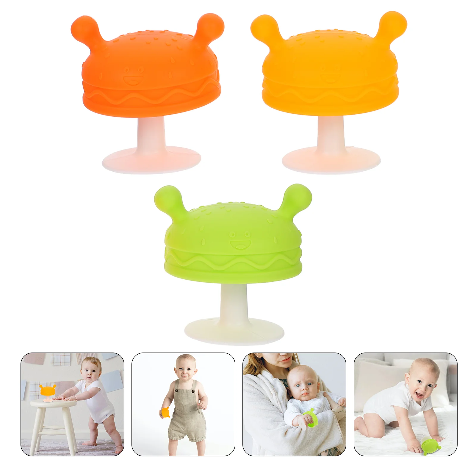 

3 Pcs Mushroom Teether Toys for Babies Infant Sensory Silicone Gum Bath Time Portable Multiple Colors Baby Teething Toy