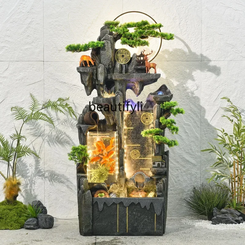 NQ New Chinese rockery, flowing water fountain, floor-to-ceiling lucky ornament, living room, water wheel landscape opening gift