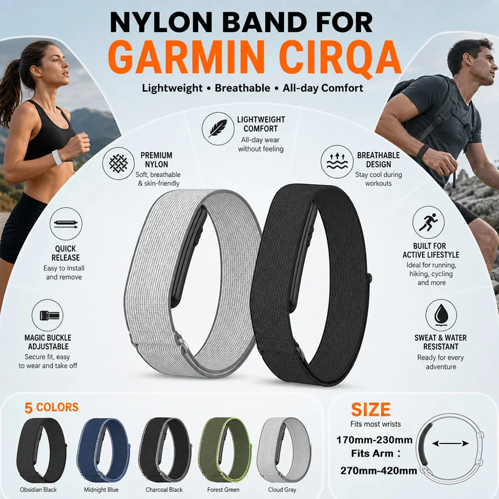 New Nylon Watch Strap for Garmin CIRQA Unisex Adjustable Soft Daily Wear Wrist Accessory Replacement Strap for Garmin CIRQA Band