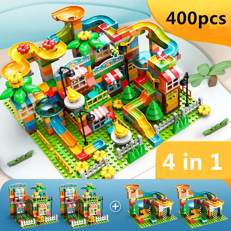 400PCS Large Marble Race Run House Building Blocks Big Slide Slope Turn Funnel Compatible Bricks Parts Children Gift Toys