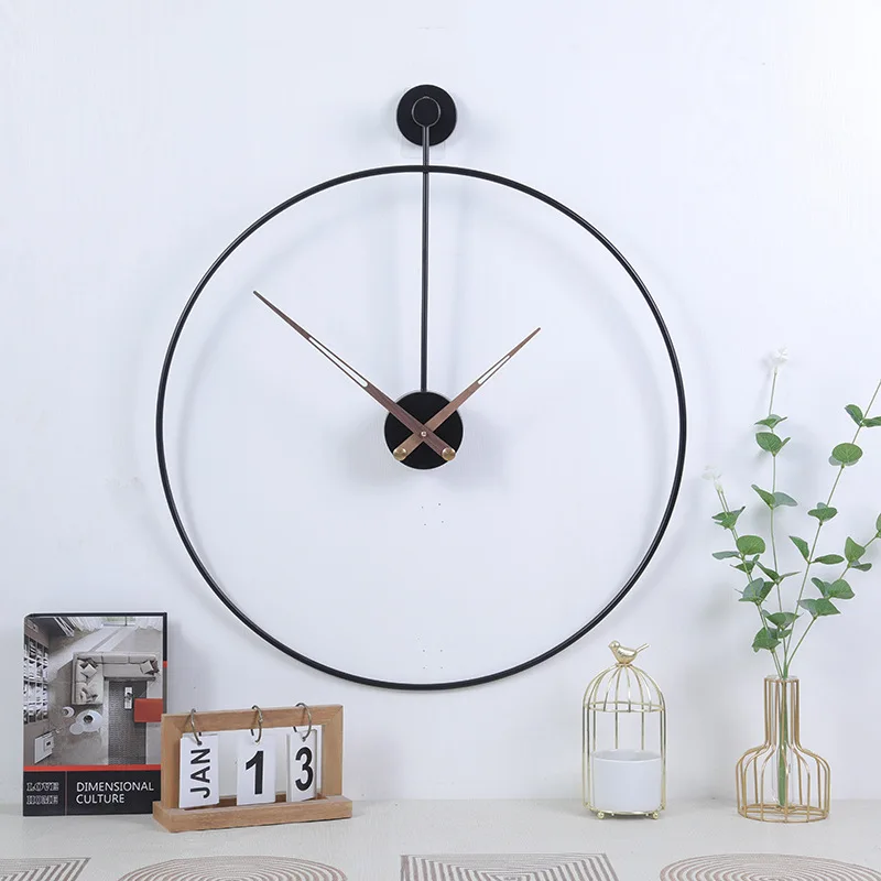 

Minimalist Wall Clock Large Metal Frame Round Non Ticking Wood Pointer Quartz Wall Décor New Year Festival Gift Hanging Clock