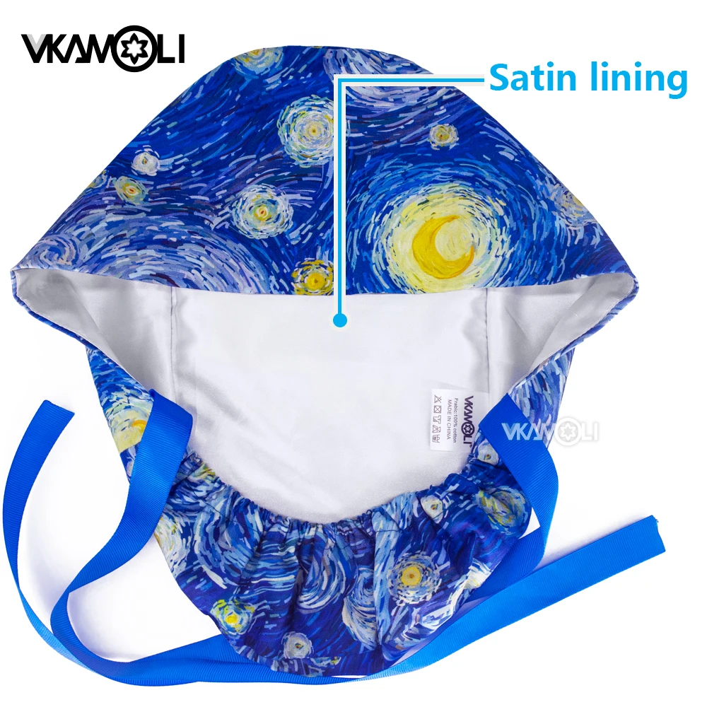 2025年新作 高品質サテン裏地付き手術用帽子 長髪用 スクラブハット 医師 看護師 ヘッドカバー