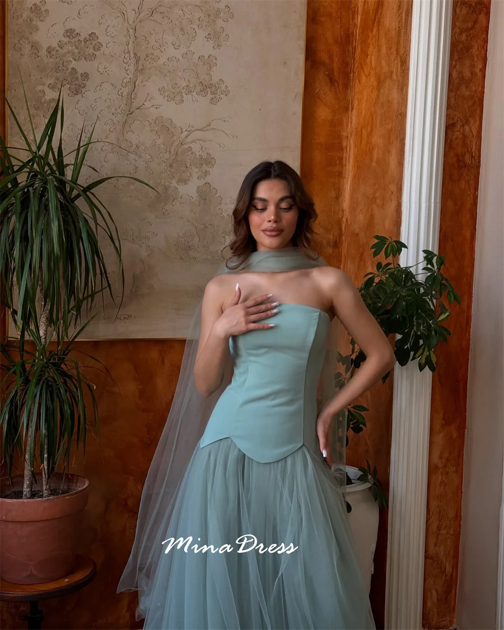 Mina Aangepaste jurken Gala Achterlengte Elegante avondjurken voor dames Luxe galajurk Mouwloos lint Baljurken Feest