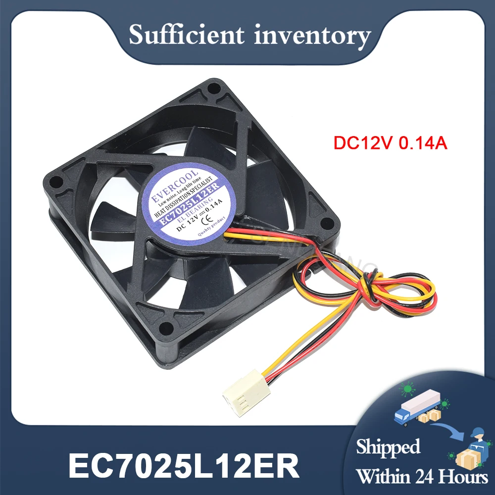 

New EC7025L12ER For EVERCOOL 7025 DC12V 0.14A 70 MM Three Wires Server Cooling Fan