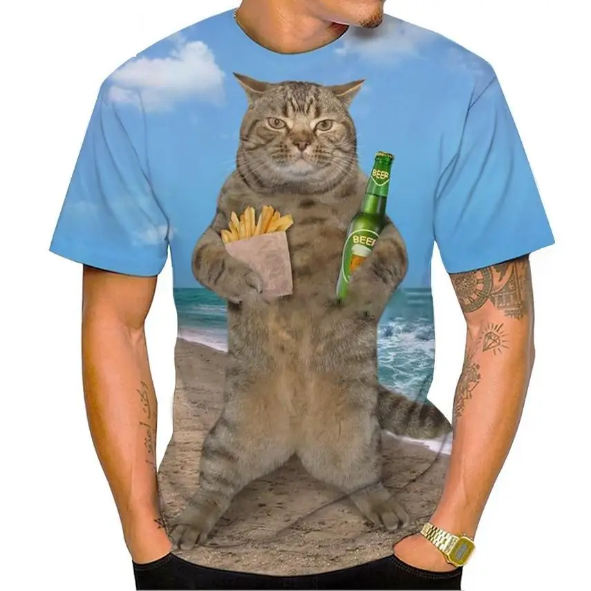 New Interesting Cat Pattern 3d Printing T-shirt Men's And Women's Children's Summer O-neck Harajuku Street Thin Breathable Top