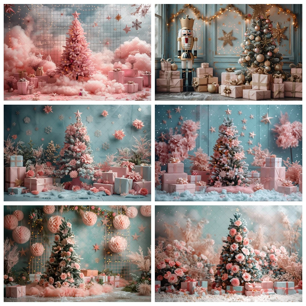 

Pink Christmas Fireplace Background Xmas Tree Garland Gift Photography Backdrop Family Kids Holiday Party Banner Photo Studio