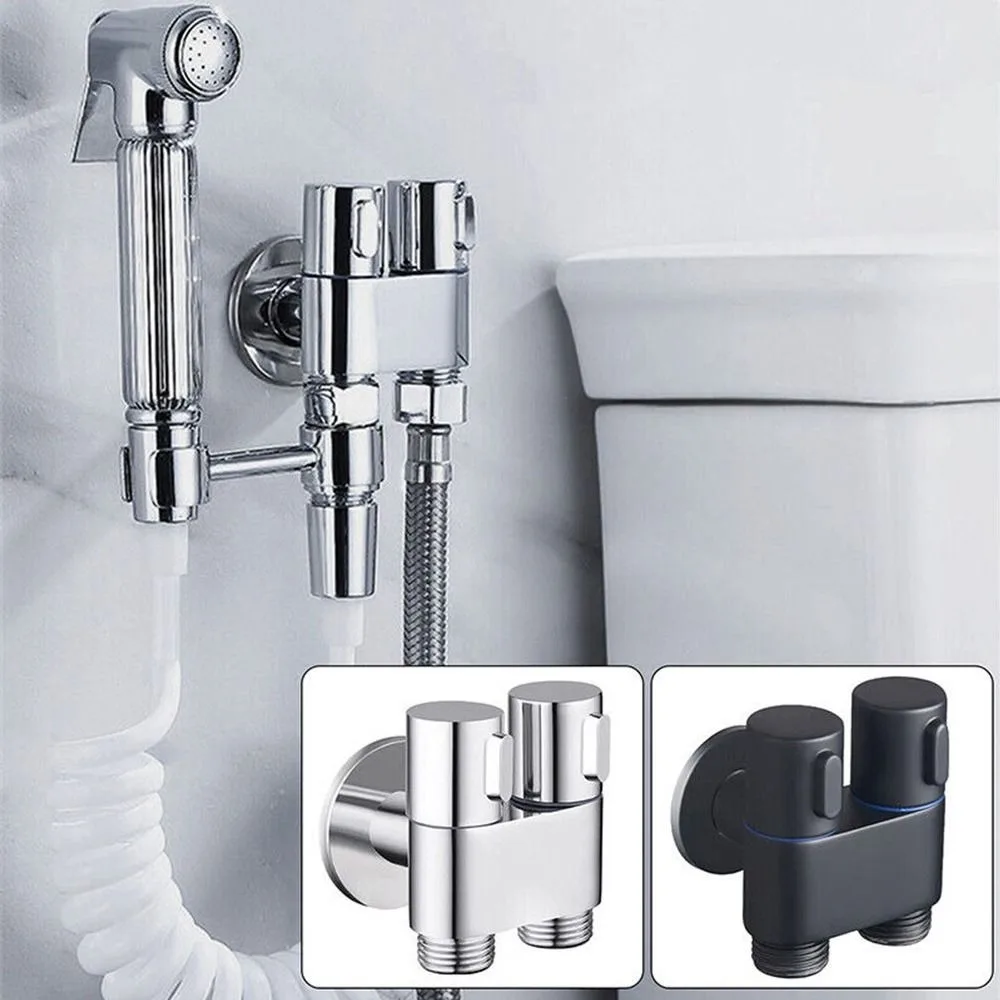 

Durable Zinc Alloy Toilet Angle Valve Wall Mount Dual Outlet Bidet Sprayer Set Water Cleaning Sprayer Bathroom