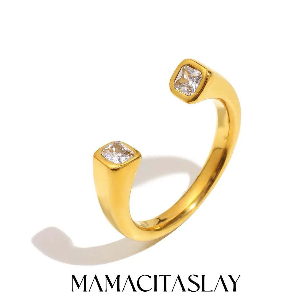 MamacitaSlay 316L Edelstahl Quadratischer Zirkon Offener Ring Party Wasserdichter Schmuck Damen Einzigartiger Cooler Ring Hochwertiges Geschenk