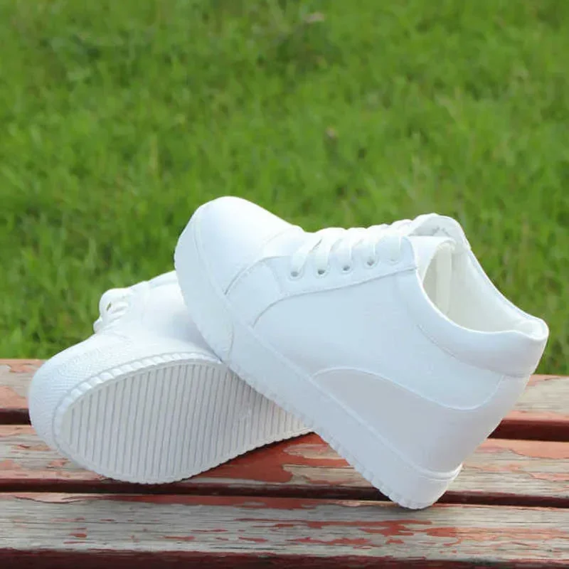 New White Hidden Wedge Heels Sneakers Casual Shoes Woman High Platform Shoes Women\'s High Heels Wedges Shoes for Women