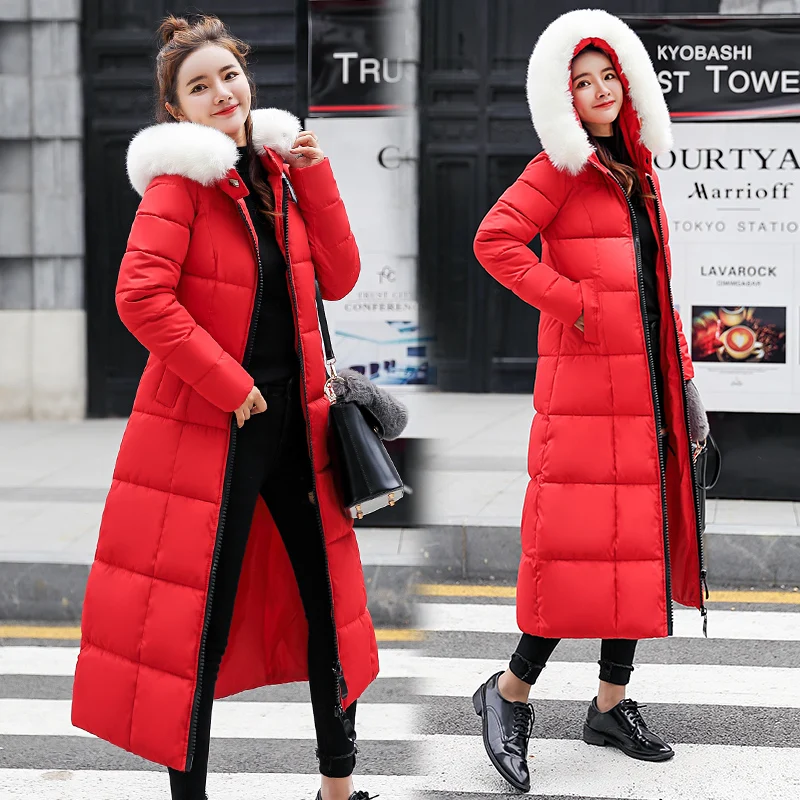 Fashion Warm Hooded Winter Coat Women Fur Collar Jacket Casual Bisic Coats Female Lady Lengthen Thickening Waterproof Slim Parka