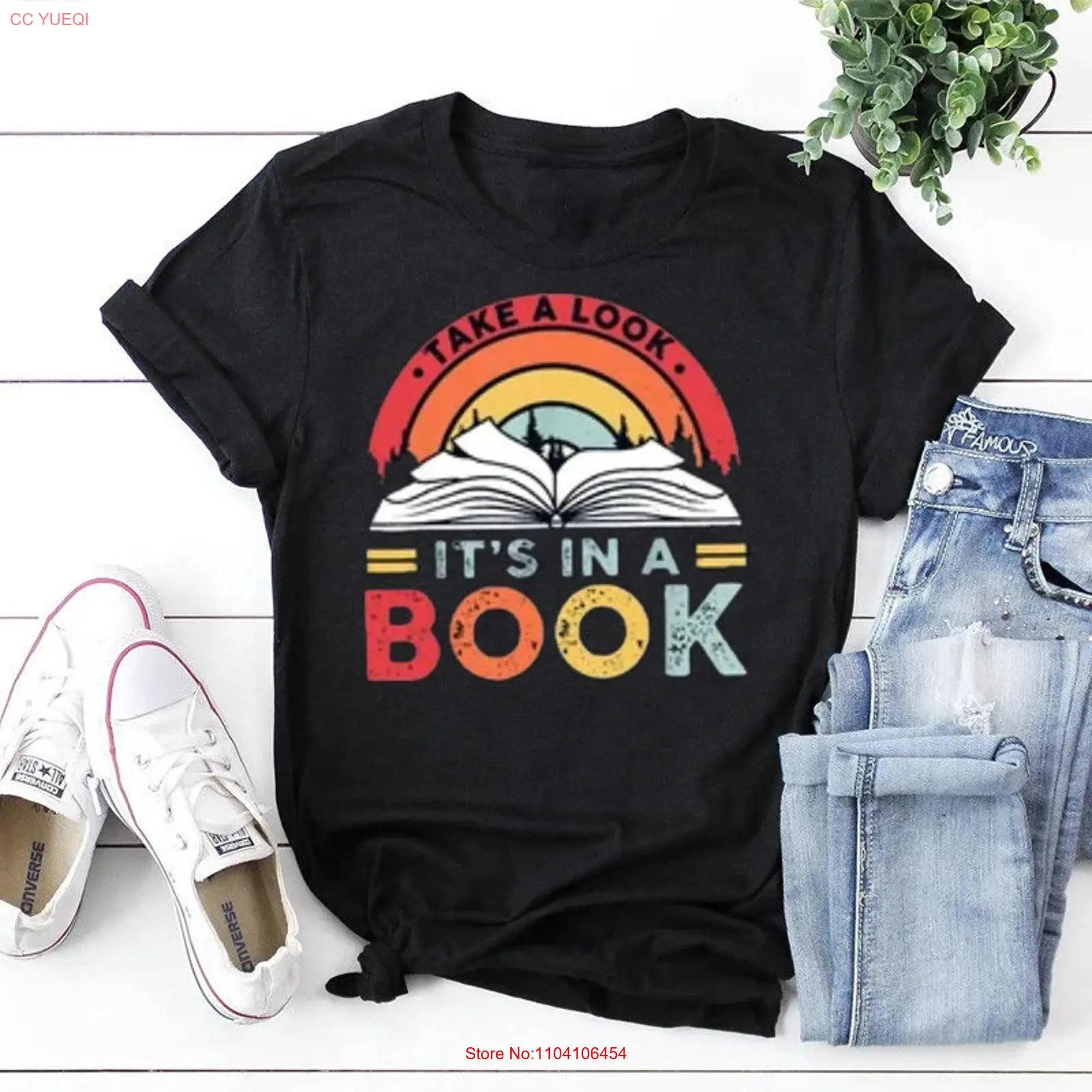 Take a Look it's in Book T Shirt Reading Lover Funny Rainbow long or short sleeves