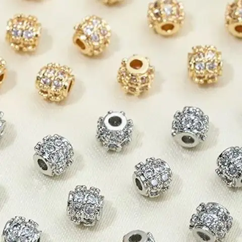 

14K Gold-plated Handcrafted Double-row Zircon Diamond Ball Beads DIY Pearl Jewelry Micro-inlaid Accessory