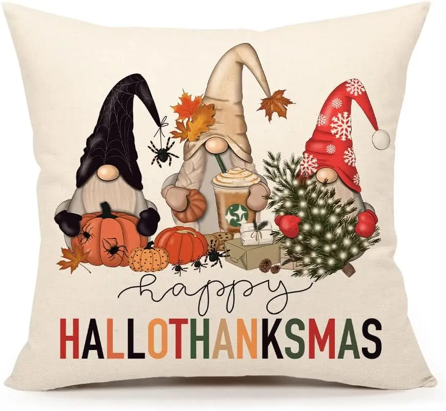 

1pc Halloween Gnome Pillow Covers 18x18in Fall Autumn Thanksgiving Christmas Throw Cushion Cases for Couch Sofa Harvest Holiday