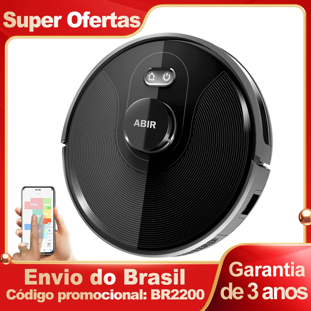 (Código promocional: BR2200)Robô aspirador de pó ABIR X8, navegação a laser lidar, 6500pa sucção, multi-assoalho mapa, Esterilização UV, y forma molhado esfregar, app zonas não-go, Exclusivo Sensor TOF