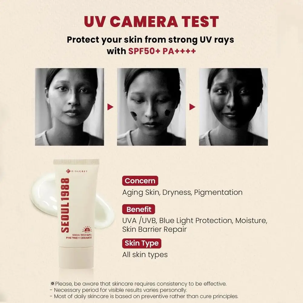 1988 مجموعة العناية بالبشرة SPF50 + واقي من الشمس PA + Sunblock شجرة الصنوبر + ملمس مائي من السيراميد حماية من الأشعة فوق البنفسجية غير دهني كتلة الشمس للعناية بالبشرة
