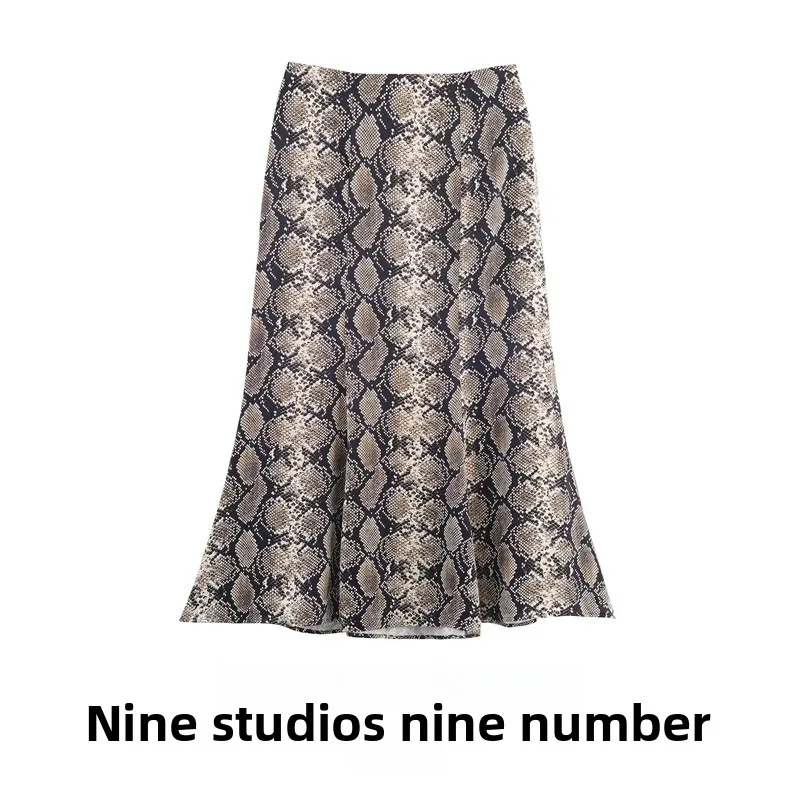 

High Waist Animal Print Silk Satin Texture Midi Skirt f-length Skirt Ele Sle for Women Ci Commuting Suitable