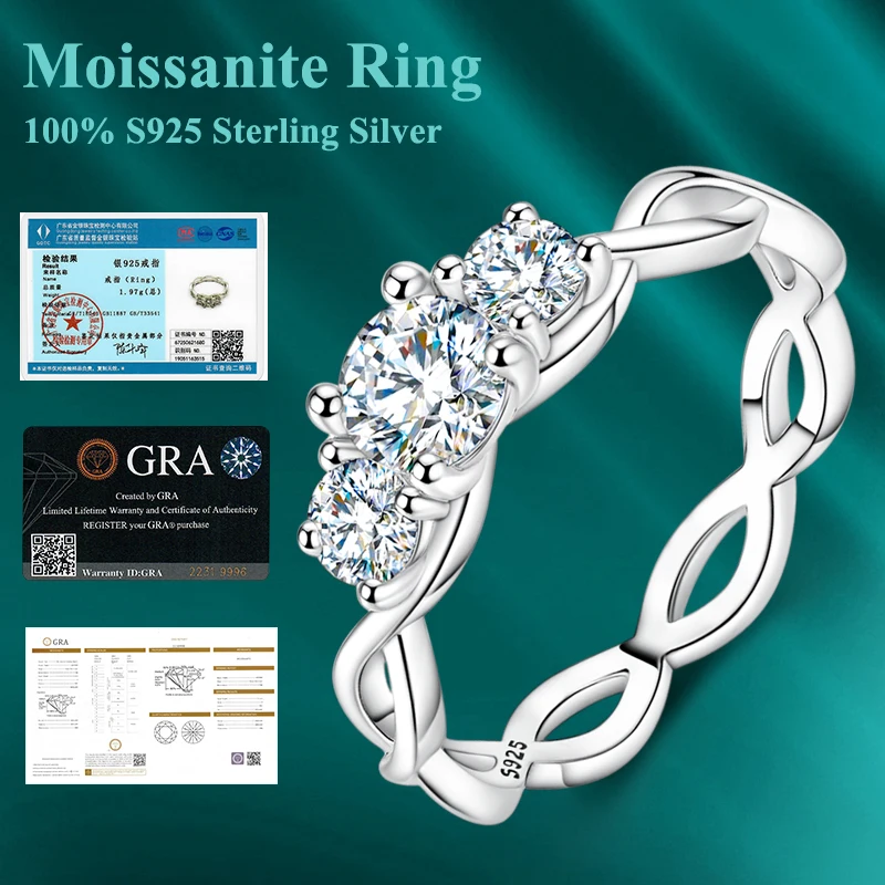 

Total 0.9CT Moissanite Ring 100% S925 Sterling Silver for Women Female Eternity Sparkling Classic Band Wedding Rings Jewelry