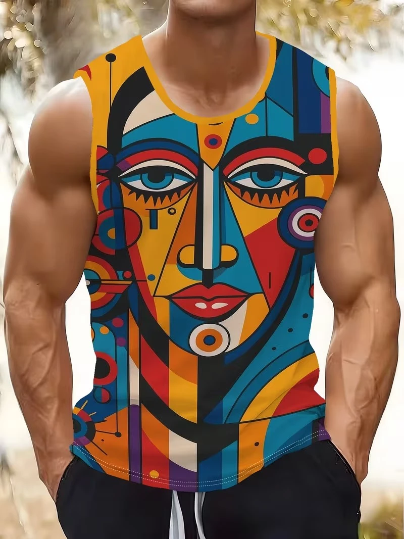 Mens 90s Hip Hop Graffiti Boombox Print Sleeveless Tank Top Breathable Casual Crew Neck Vest For Retro Street Summer Fashion Tee