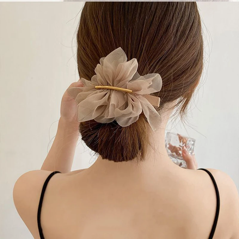 Fashion Girls Big Spring Hair Claw Clips Women Metal Chiffon Flowers Ponytail Holder Hairpin Barrettes Hair Accessories Hairgrip