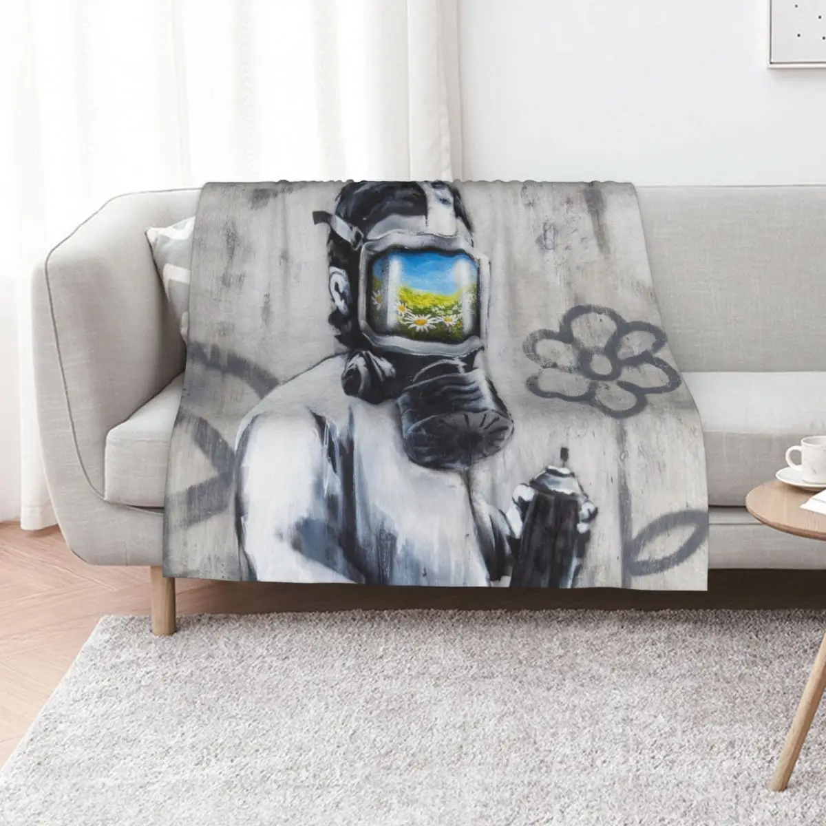 Banksy Gas Mask Boy Art Throw Blanket Beach Travel for winter Furry Giant Sofa valentine gift ideas Blankets