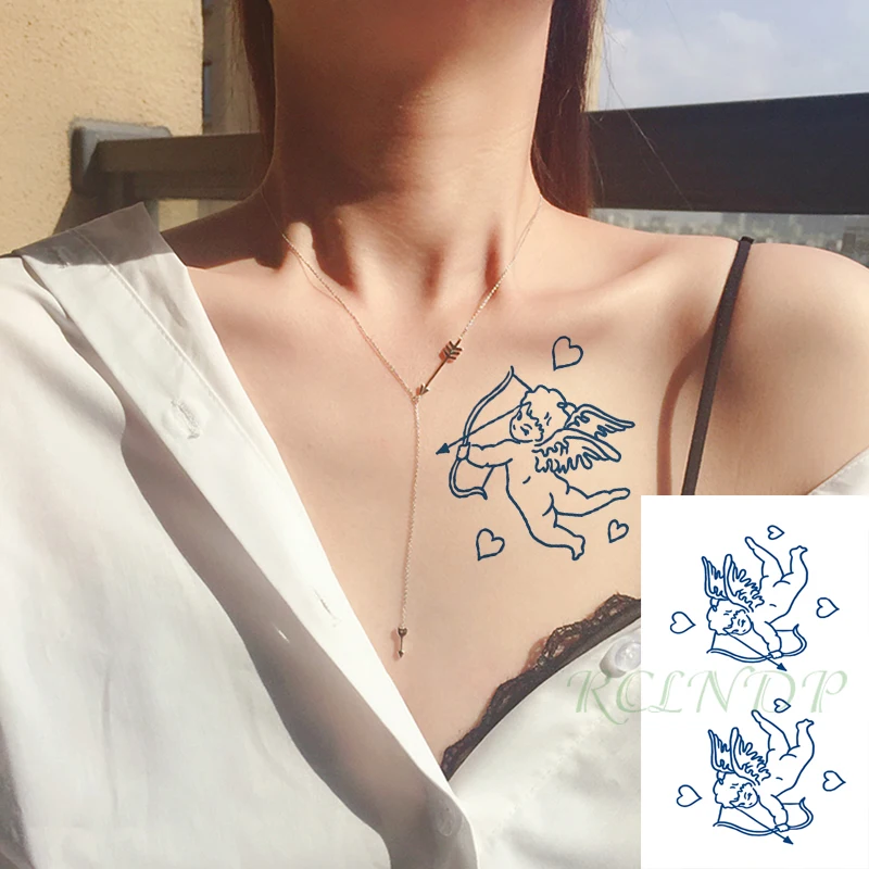 Waterproof Temporary Juice Tattoo Sticker Cupid Love Heart Pattern Lasting Tattoos Flash Tatoo Fake Tatto Art for Men Women