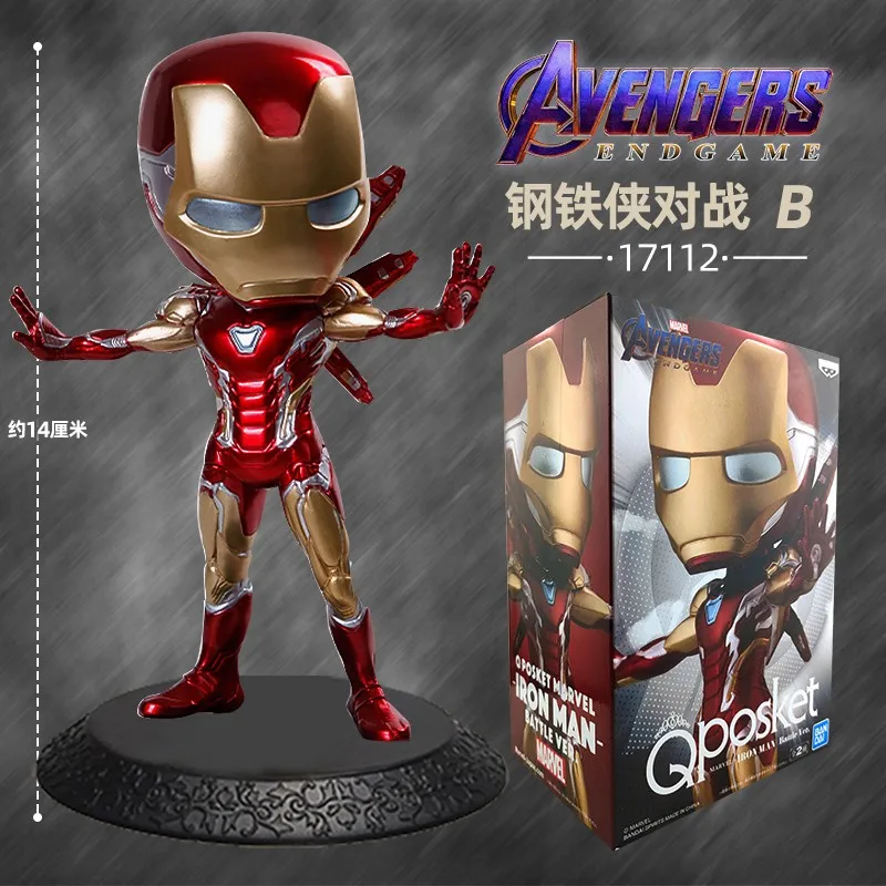 Oryginalna figurka akcji Bandai Qposket Marvel Avengers Iron Man, zabawka dla chłopców i dziewcząt, prezent, kolekcjonerski model, ozdoba.