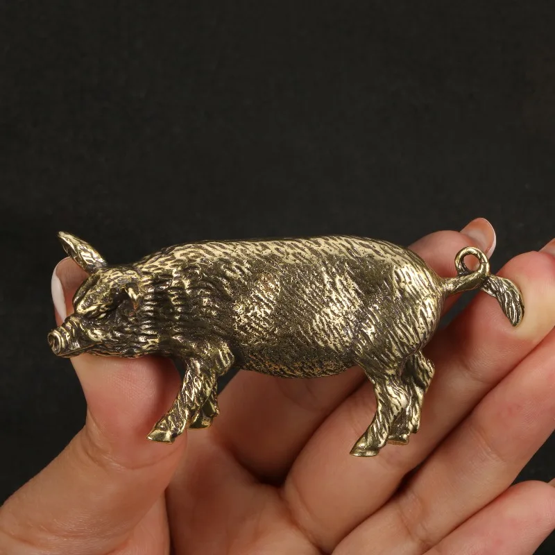 Solid Copper Large Pig Figurine Antique Patina Process Living Room Office Tea Pet Decor Zodiac Pig Bronze Sculpture Craft