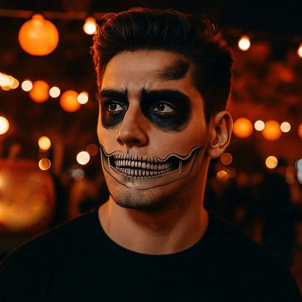 2pcs Disposable ปาก Clown Tattoo กันน้ําแบบพกพาฮาโลวีน Face Tattoo น่ากลัว Long-acting Skull ชั่วคราวสติกเกอร์บอล