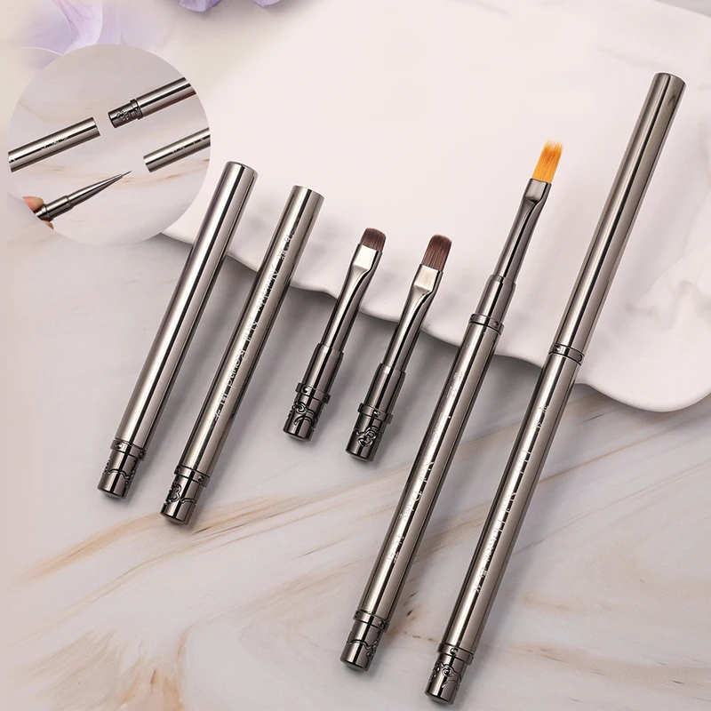 1/2 Pieza Pincel de Uñas Doble Cabeza Mango de Metal Pincel Liner Gel UV Pintura Dibujo Pluma Cristal Acrílico Herramientas de Manicura 3