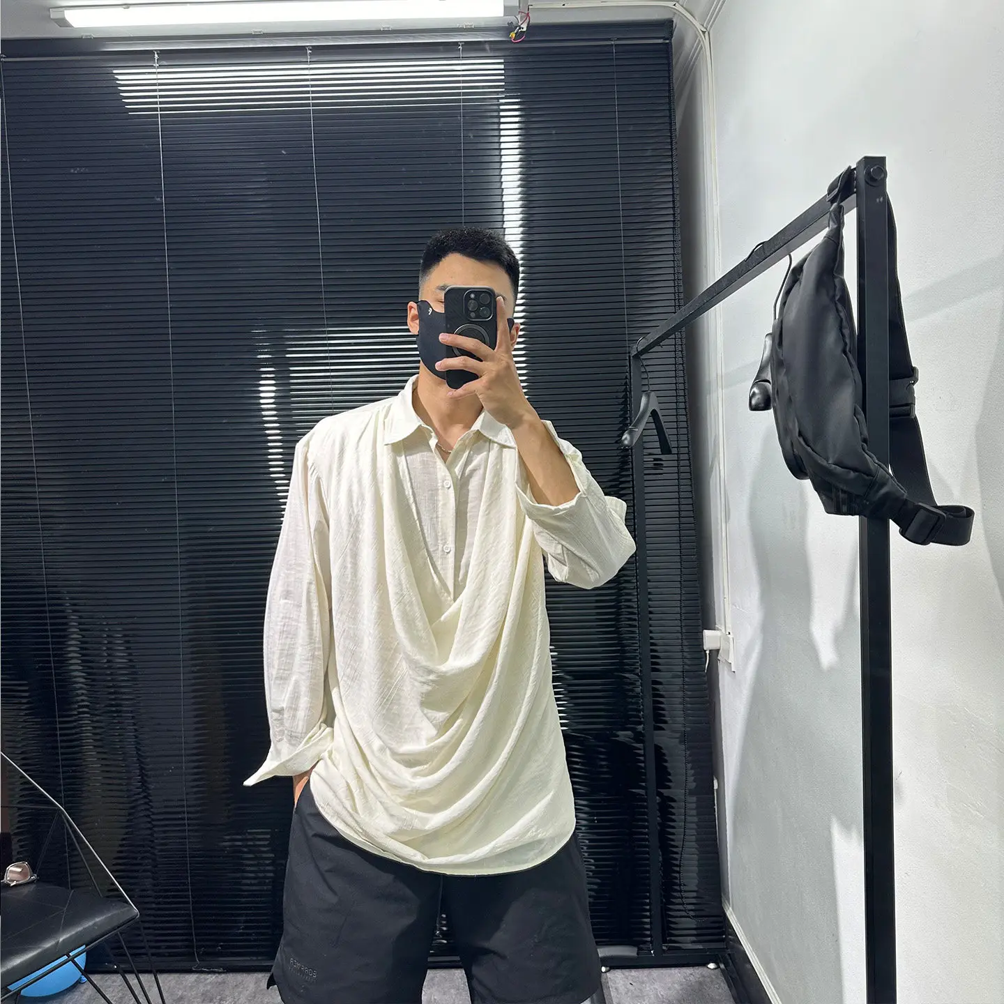 Dark Design Irregular Long Sleeve Shirt Men's Autumn Avant-Garde Idle Style Loose False Two Pieces