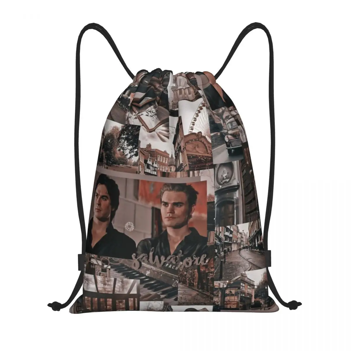 Damon Salvatore De Vampierdagboeken Drawstring Tas Draagbare Sportgym Sackpack Stefan Salvatore Fantasy Film Shopping Rugzakken