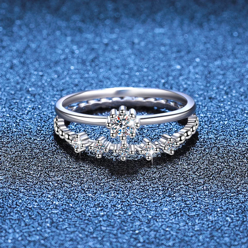 S925 Silver White Gold Plated 0.1CT D Color Moissanite 2-in-1 Tiny Row Stackable Pinky Ring for Women, Exquisite Jewelry.