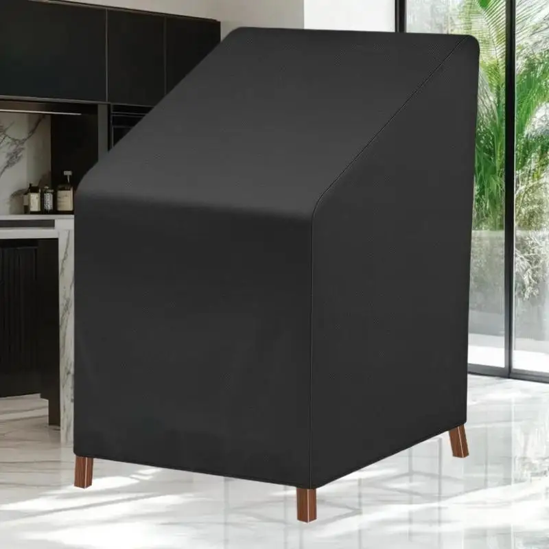 Waterproof Garden Chair Covers 210D Oxford Fabric Outdoor Stackable Chairs Protector UV Resistant Black Furniture Cover