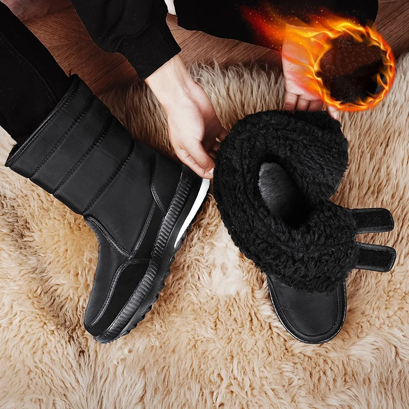 جديد الخريف والشتاء الثلوج في الهواء الطلق الدافئة سميكة عدم الانزلاق أحذية قطنية مقاومة للماء للرجال والنساء مع بطانة الصوف ، منتصف أعلى أحذية قطنية كبيرة الحجم