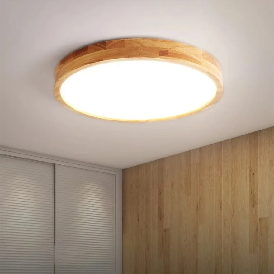 Nordic Solid Wood LED Ceiling Light Round Wood Grain Lighting Lamps Kitchen Living Room Bedroom Indoor Home Decor Ceiling Lamp
