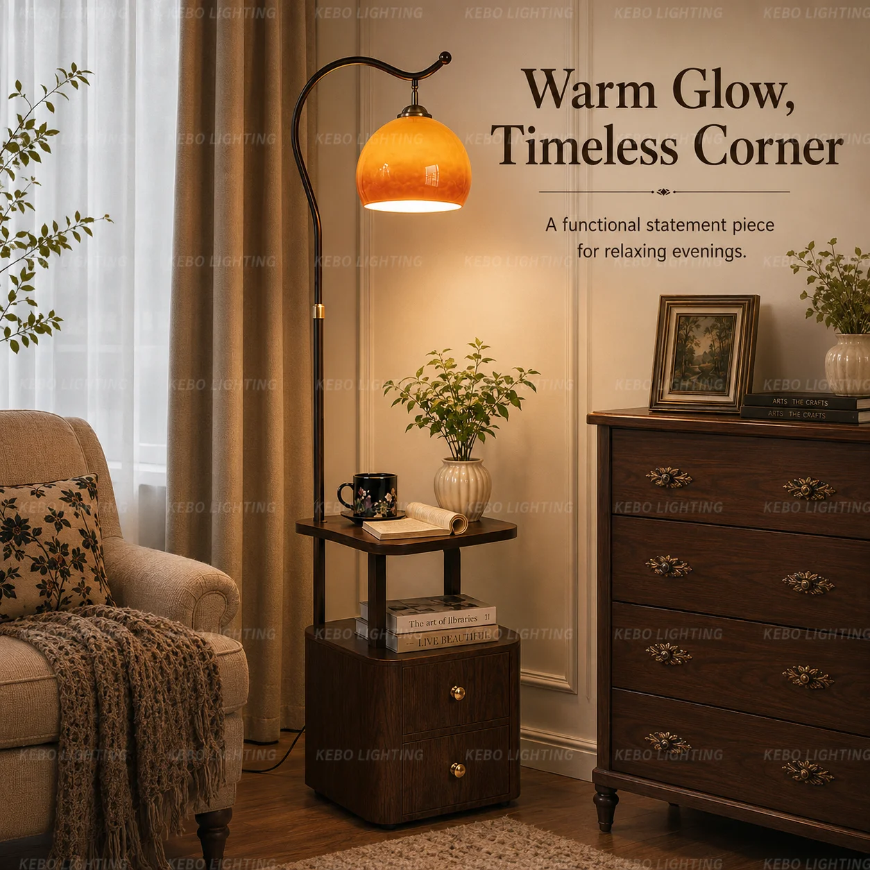 Floor Lamp with Shelves, 3-Tier Modern Square Bookshelf Standing Lamp Bulb Included, Tall Lamp for Living Room Bedroom Corner