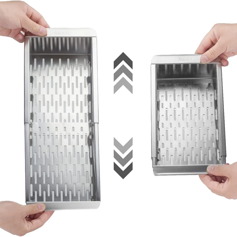 

ABMH-Over The Sink Colander Strainer Basket Stainless Steel- Wash Vegetables And Fruits, Drain Cooked Pasta - Extendable