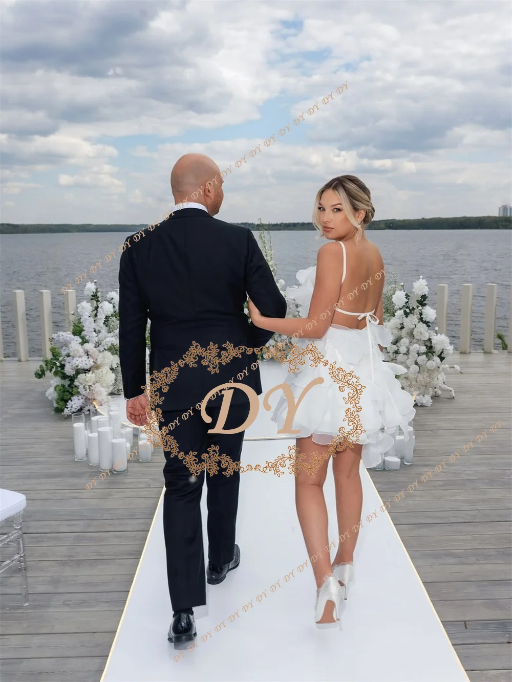 DY Exquisite Ivory A-Line Short Wedding Dresses Ruffled Organza Mini Bridal Gowns 2026 Customized Summer Beach Vestidos De Novia