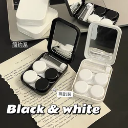 Elegant Black White Lens Container Women Ins DIY Contacts Lens Case Men Color Contact Lenses Storage Box Portable Travel Set